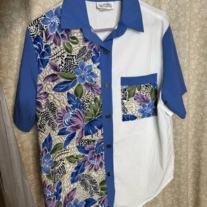 Vintage Cristin Stevens Blue Floral Hawaiian Shirt | Size Medium